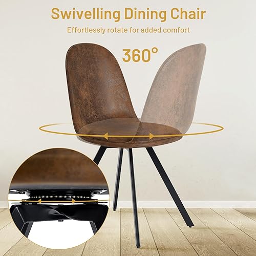 Miniatura 4 de FurnitureR Juego de 4 sillas giratorias de comedor, sillas de comedor de tela de gamuza con respaldo medio con cojín de asiento acolchado giratorio