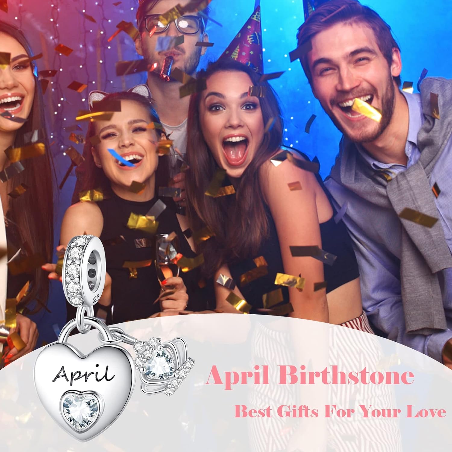 Birthstone Charms for Charms Bracelet: 925 Sterling Silver Heart Dangle Charms for Bracelets and Necklaces, Birthday Mother's Day Christmas Gifts For Women. - Image 4