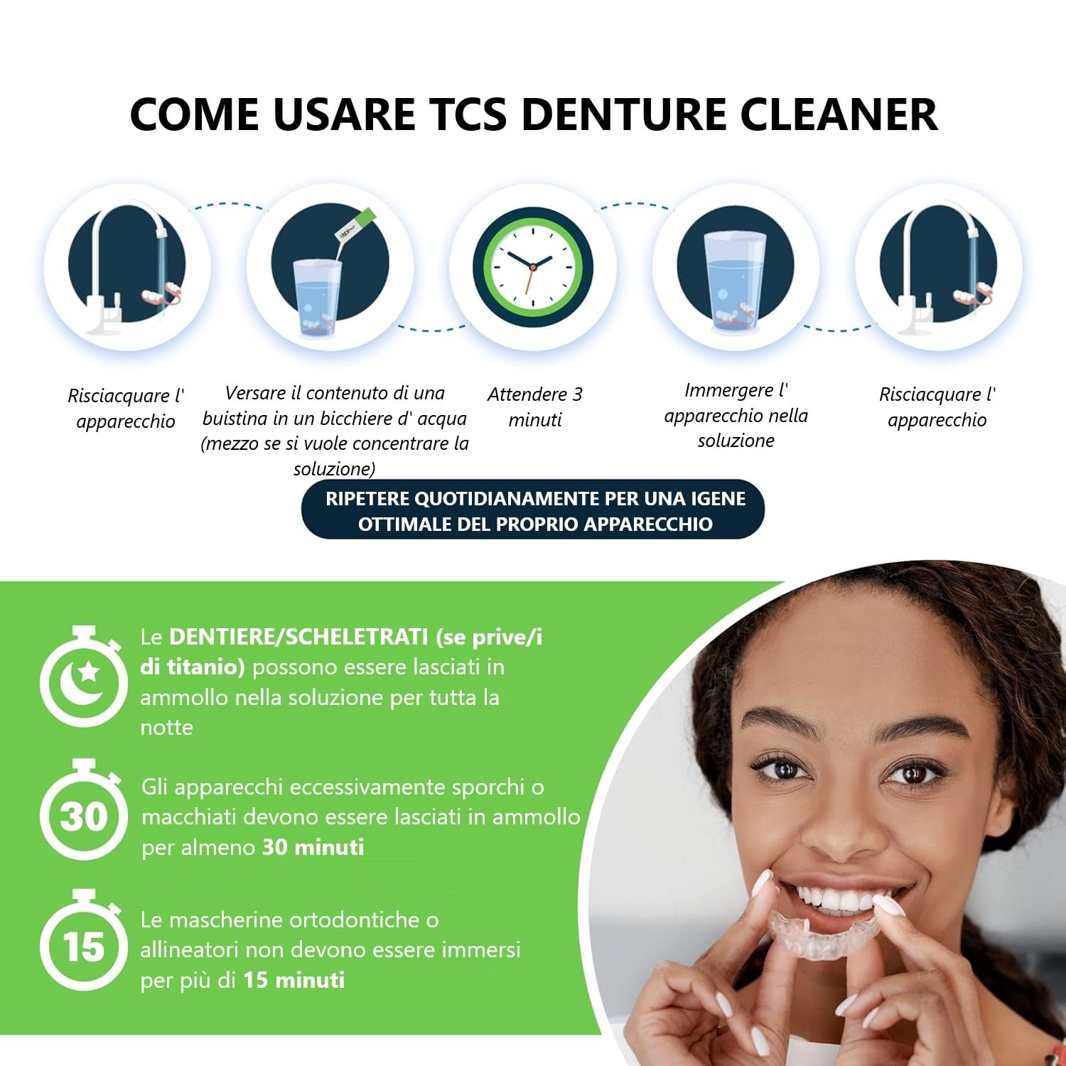 TCS FRESH Denture Cleaner - Detergente per protesi dentale mobile, bite ortodontici e paradenti sportivi