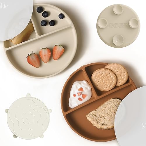 Miniatura 1 de Moonkie Platos de succión para bebé, 100% silicona, sin BPA, con tapas y cubierta para alimentos, diseño dividido, aptos para microondas y