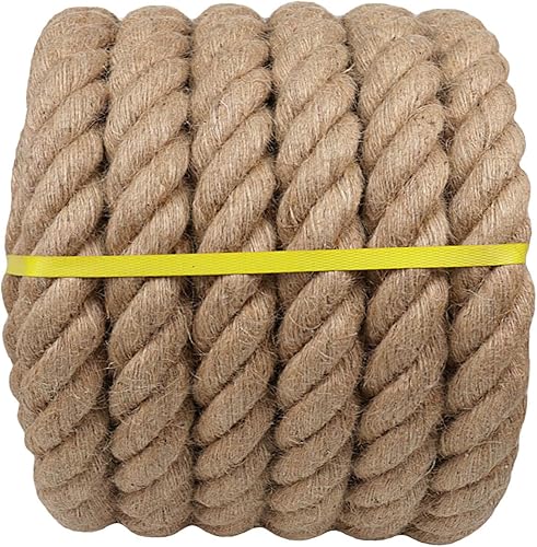 Miniatura 2 de Cuerda trenzada de yute natural (2 pulgadas x 25 pies), cuerda de cáñamo resistente para muelles, barandillas, escalada, paisajismo, decoración