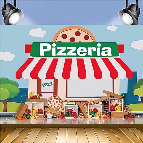 Miniatura 2 de Fondo de fiesta de pizza para niños, tema de cocina, pancarta para fiesta de cumpleaños, pizzería, tienda de comida, verduras, fondo de chef, postre