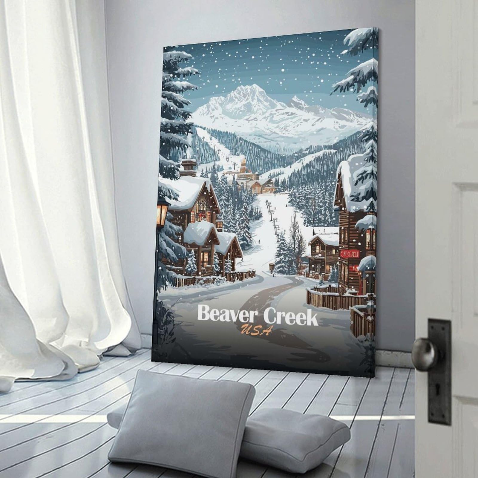 Junmoney Canvas Wall Picture Beaver Creek Winter Wonderland, 20x30inch(50x75cm), for Calm Bedrooms, Home Corners Or Flats, Decorative Wall Art for Cosy Rooms