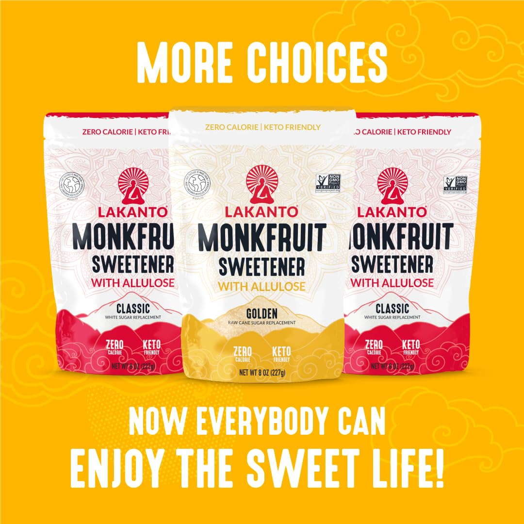 Lakanto Golden Monk Fruit Sweetener With Allulose, Raw Cane Sugar Substitute From Monk Fruit Extract, Raw Sugar Replacement for Baking, Coffee & Tea, Gluten Free, Low Carb, Non GMO, Keto, 3 LB Bag