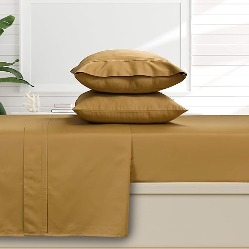 Miniatura 6 de Tribeca Living Juego de sábanas de algodón egipcio de 500 hilos, 6 piezas, tamaño Queen, color verde (T500ECED6PSSQUMG)