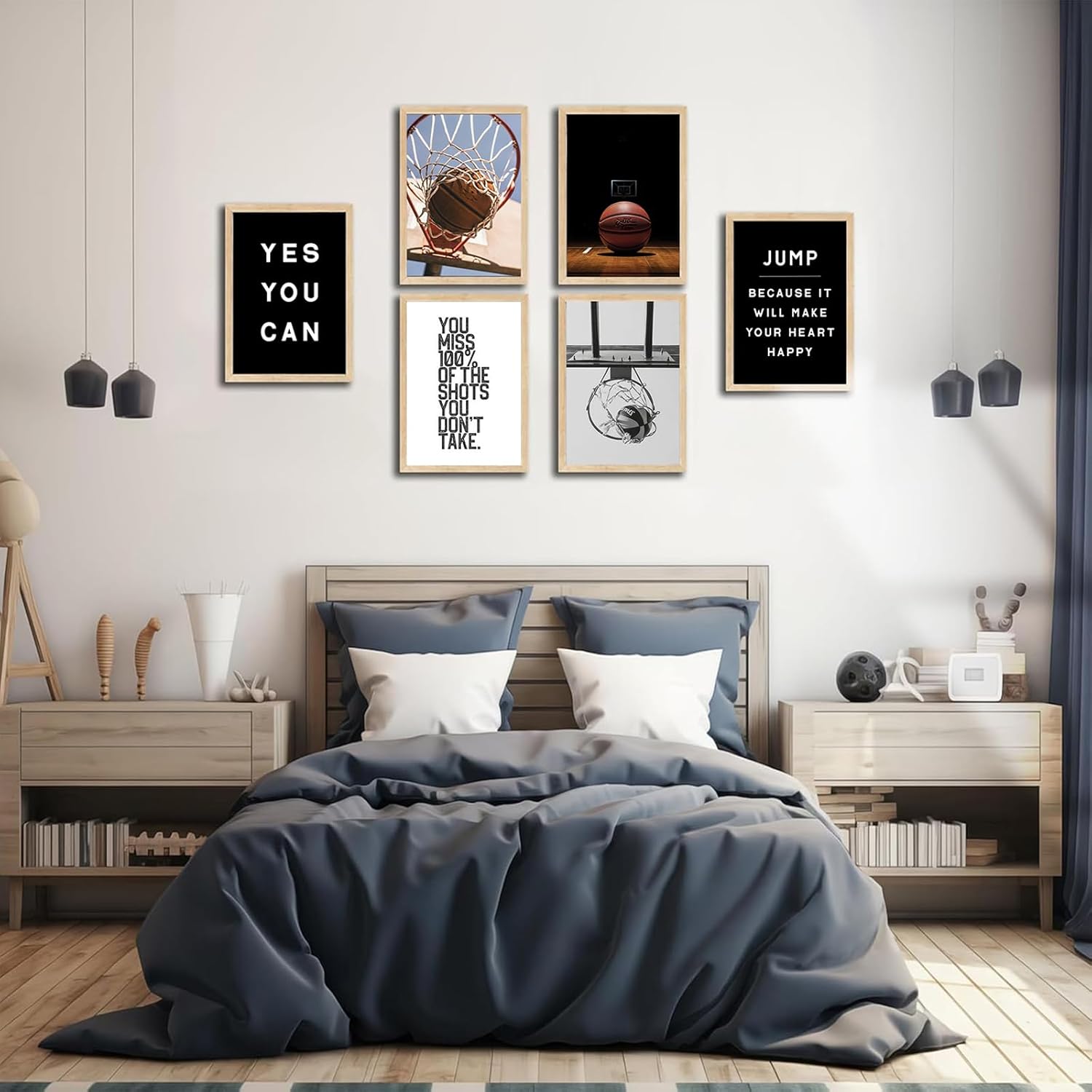 6Pcs Inspirational Basketball Wall Art Black and White Canvas Wall Decor Positive Mentality Quote Posters Pictures Motivational Quote Artwork Painting Prints Gift for Sports Fans Boys Room Unframed