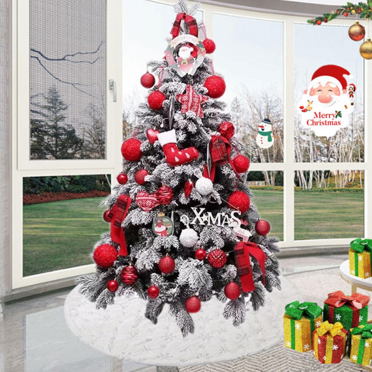 STOBAZA Weihnachtsbaum Schürze aus Plüschstoff Silber Leicht zu Tragen für Weihnachtsbäume Weihnachtsbaumrock für Restaurant und Hotel