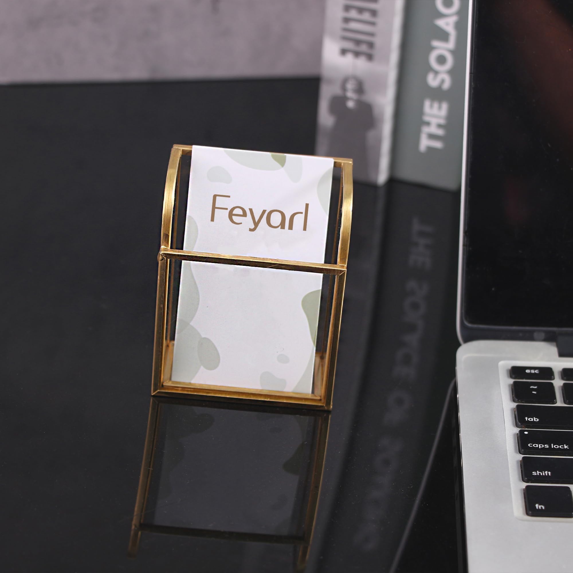Feyarl Glass Business Card Holder Stand Gold Vertical Business Card Display Holder Business Name Card Organizer Storage for Office Desktop Countertop (1 Piece - Image 4