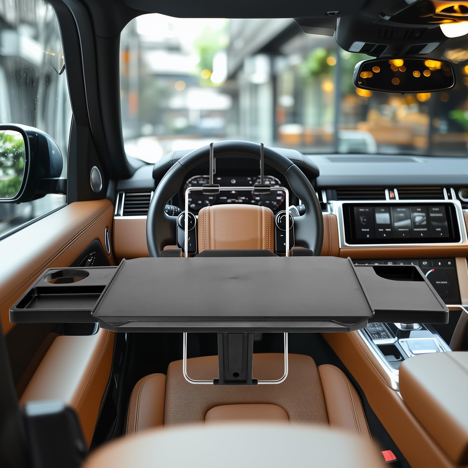 Plateau De Volant Pour Voiture - Surface 37 Cm Extensible - Support Triangulaire Stable (jusqu'à 13,6 Kg) - Avec Fentes Pour Tasses Et Support Téléphone
