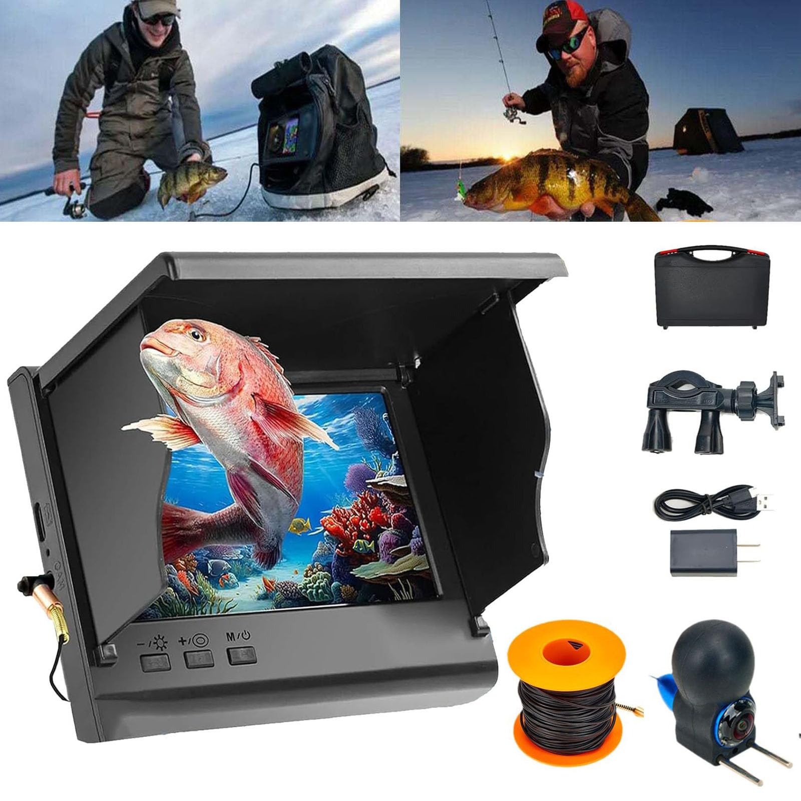 4.3 Inch Underwater Fishing Camera, Portable Fish Finder, LCD Screen and HD Lens, 220° Wide Angle, Infrared Night Vision, Suitable for Ice Lake Sea Boat Kayak Fishing (50m)