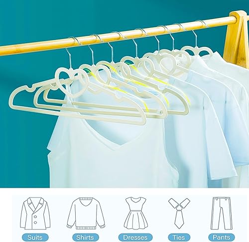 Miniatura 5 de JIUXCF Perchas de terciopelo blanco, paquete de 50 perchas antideslizantes de 16 pulgadas para adultos, colgador de ropa delgado con gancho