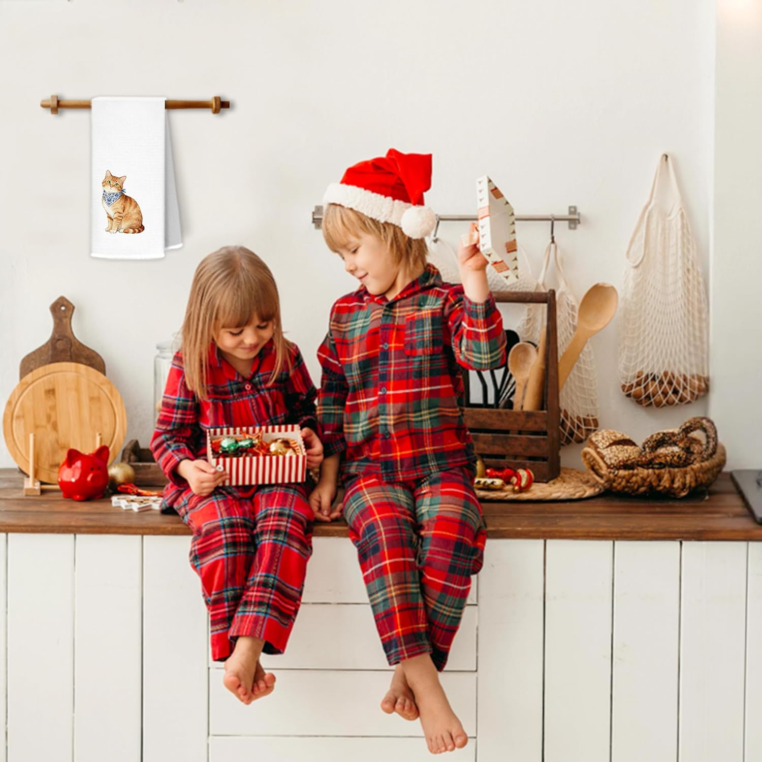 Orange Tabby Cat Kitchen Towels, Orange Cat Gifts Dish Tea Towels for Kitchen Decor, Blue and White Chinoiserie Bandana Kitty Kitten Decorative Hand Towel Bathroom Yoga Spa Decor, 16x24 Inch - Image 5