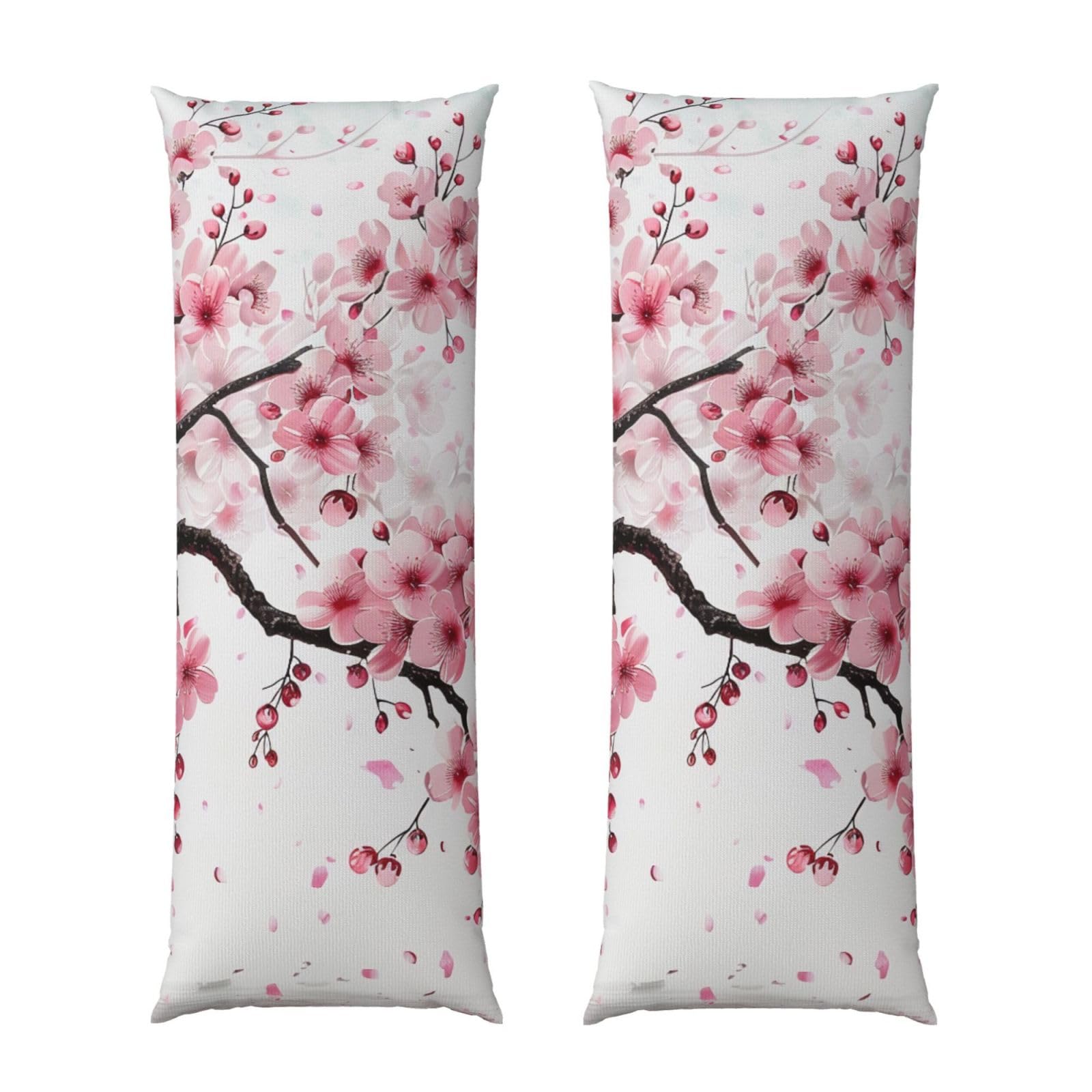 Body Pillow Cover 20x54 Inch, Tempting Cherry Blossoms art Print Long Lumbar Pillow Case with Zipper Long Body Pillowcase Decorative for Bed Sofa Bedroom