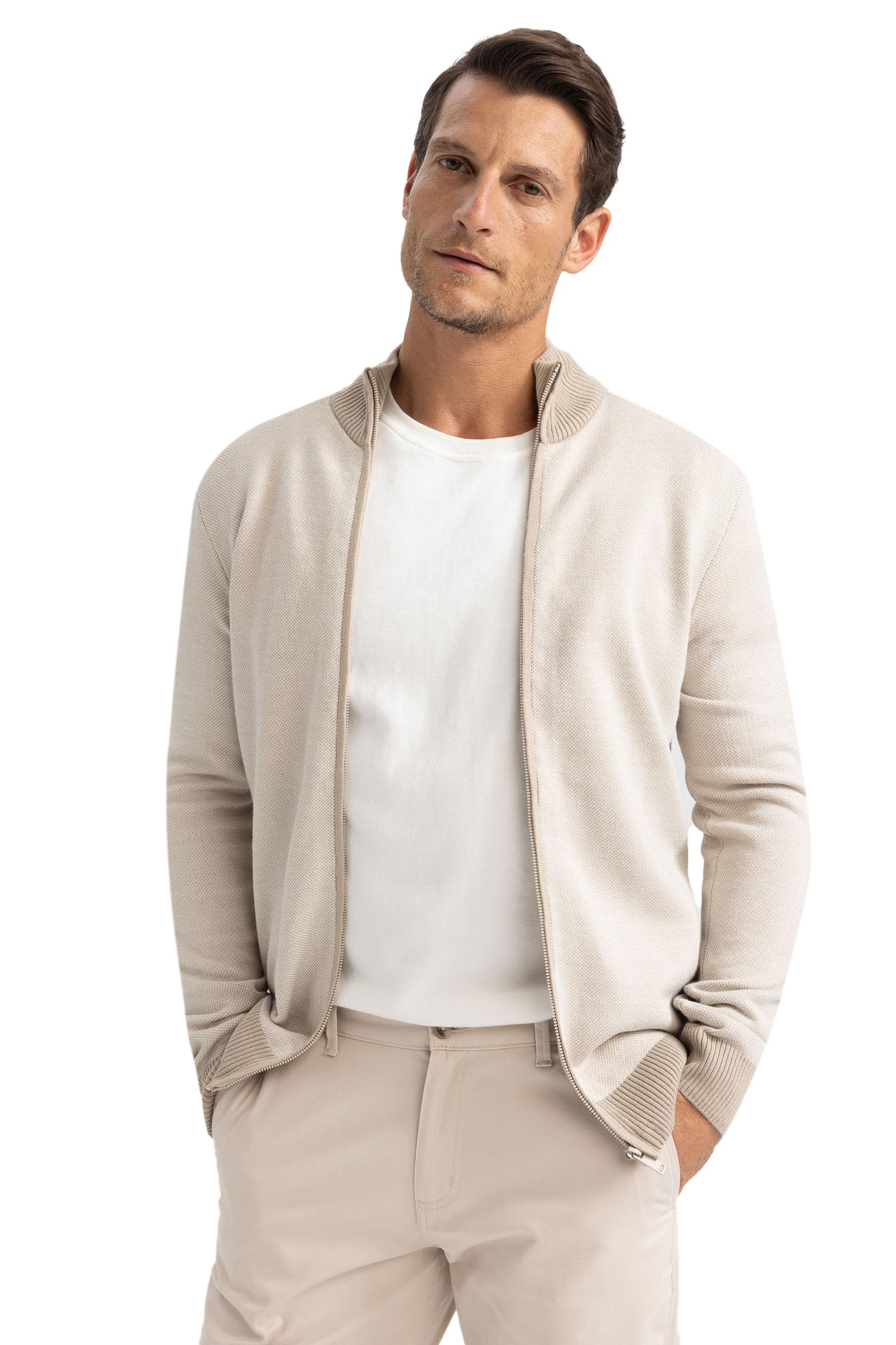 R1686AZ Slim Fit Yarım Balıkçı Yaka Fermuarlı Uzun Kollu Triko Hırka Erkek