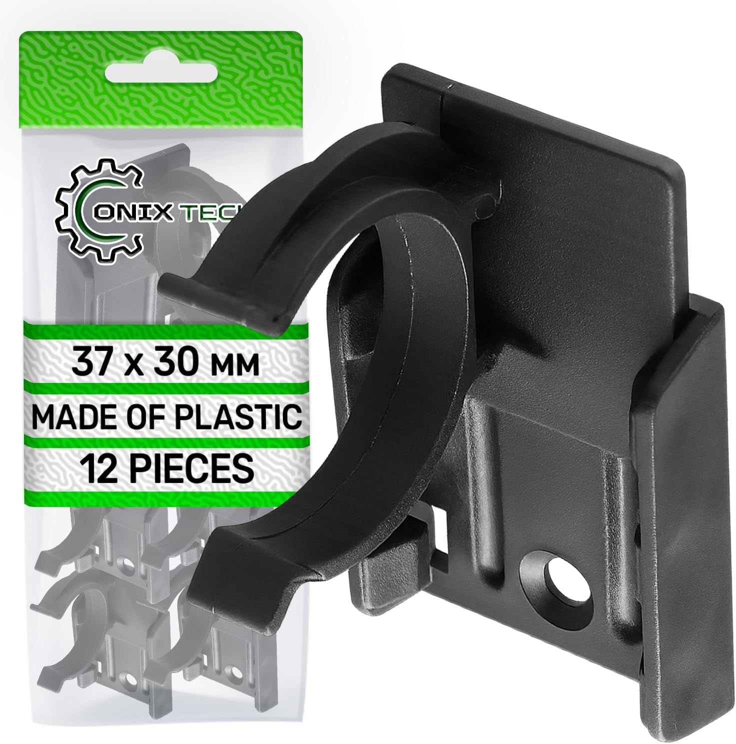 12 Pieces Kitchen Zocalo Tongs with Plate 37 x 30 mm – Clamps for Legs for Furniture Made of Plastic – in Black ONIX TECH