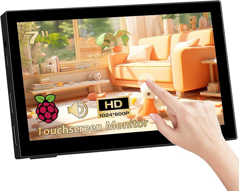 Pisichen 7 Colos Érintőképernyős Hordozható Mini Monitor - HD 1024x600 IPS Kijelző, Laptop, PS4/5, Raspberry Pi Kompatibilis