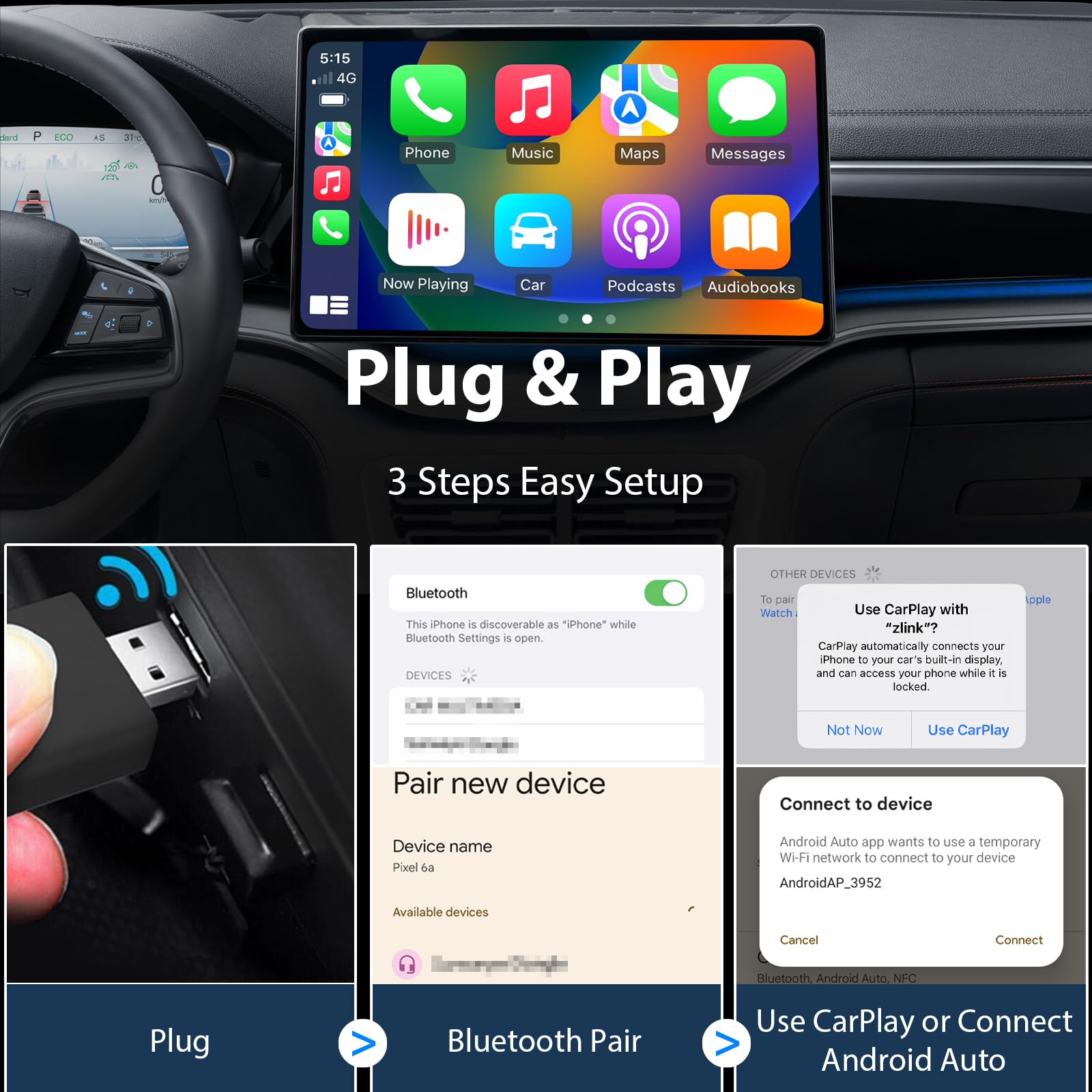 Mini Adaptador inalámbrico USB CarPlay, dongle Multimedia, Adaptador inalámbrico Android Auto 2 en 1, convertir cableado a inalámbrico, actualización (A10)