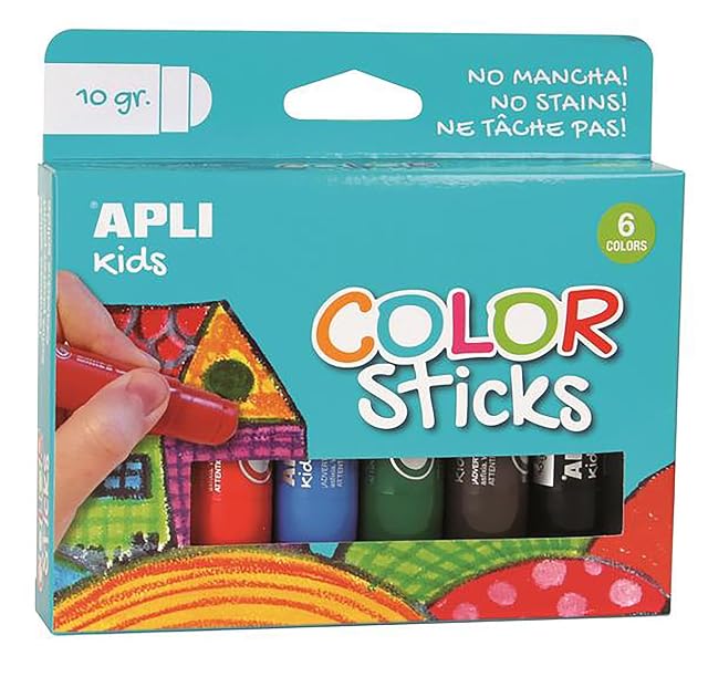 APLI Kids 14227 - Color Sticks Clásicos - Témperas sólidas para niños, 6 u
