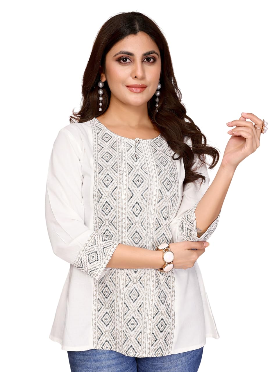 rangita Off White Rayon A-Line Printed Short Length Kurti | Kurta for Women-picture-11