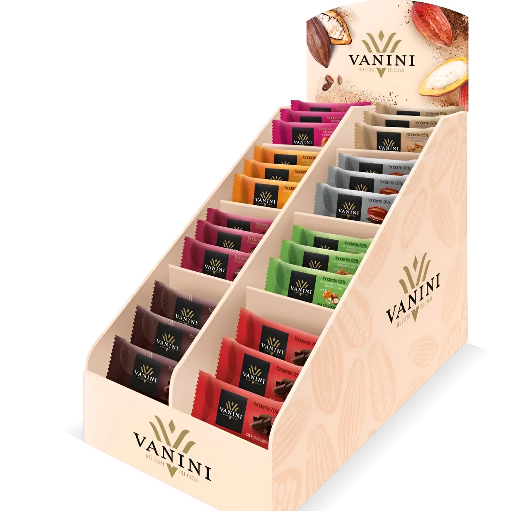 Vanini Assortimento di Tavolette Mini al Cioccolato Fondente con Frutta Secca, Spezie e Frutta Senza Glutine (Gluten Free) Showbox 64x15g