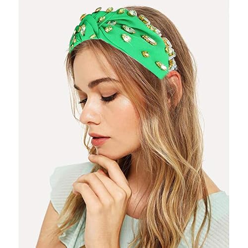 Vista 38 de NVENF Diademas anudadas con diamantes de imitación para mujer, diademas con cuentas de cristal, diadema con nudo superior, diademas de moda