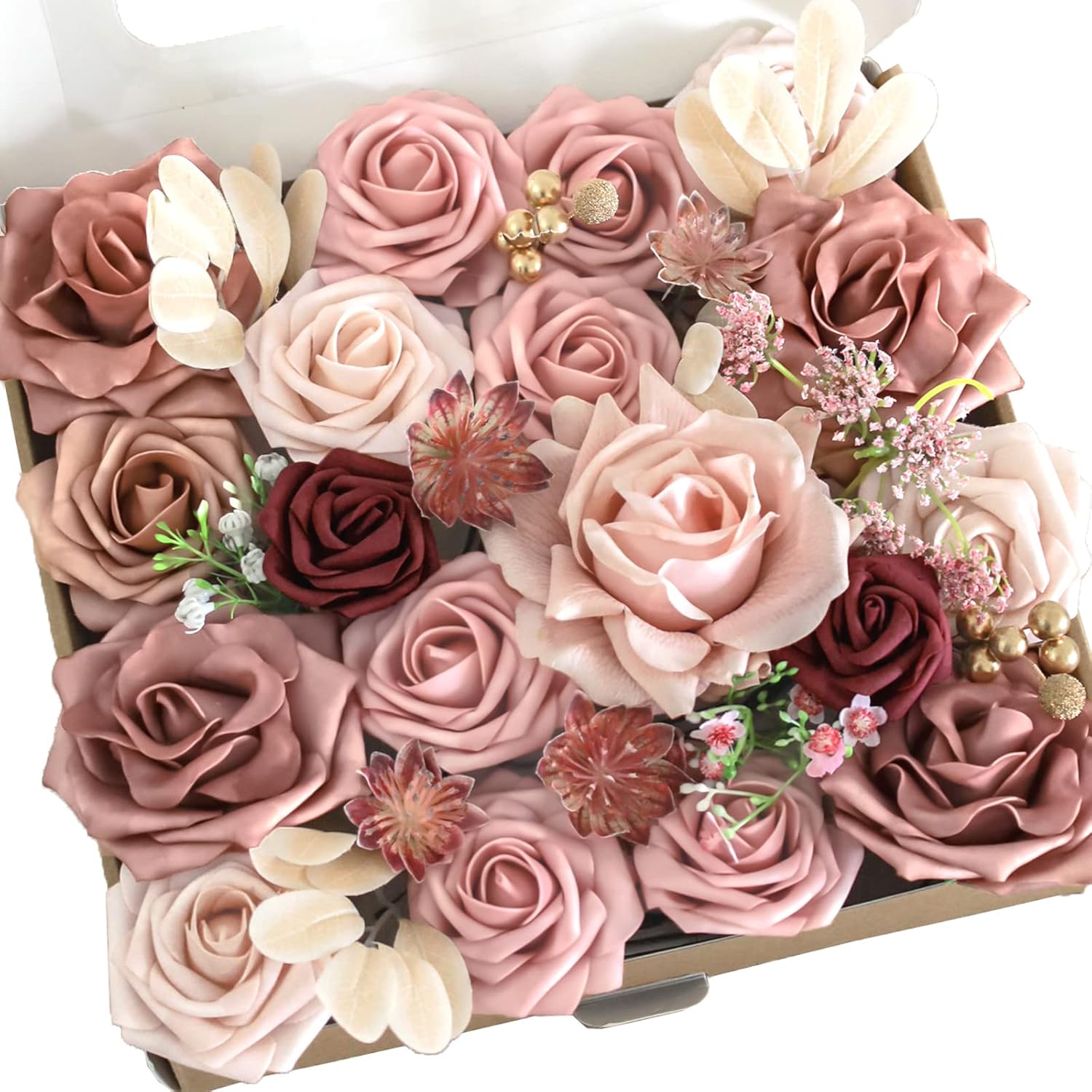 Lookein Artificial Flowers for DIY Wedding Decoration Bridal Bouquet Table Centerpieces Flower Wreaths Aisle Flowers Home Decor, Belle Dusty Rose