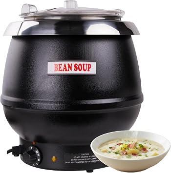 11Qt Commercial Soup Warmer with Clear-View Lid, 400W Buffet Food Warmer with Hinged Lid & Detachable Pot, Temperature Control 105-195F for Soups, Chili, Stew, Nacho Cheese - Black