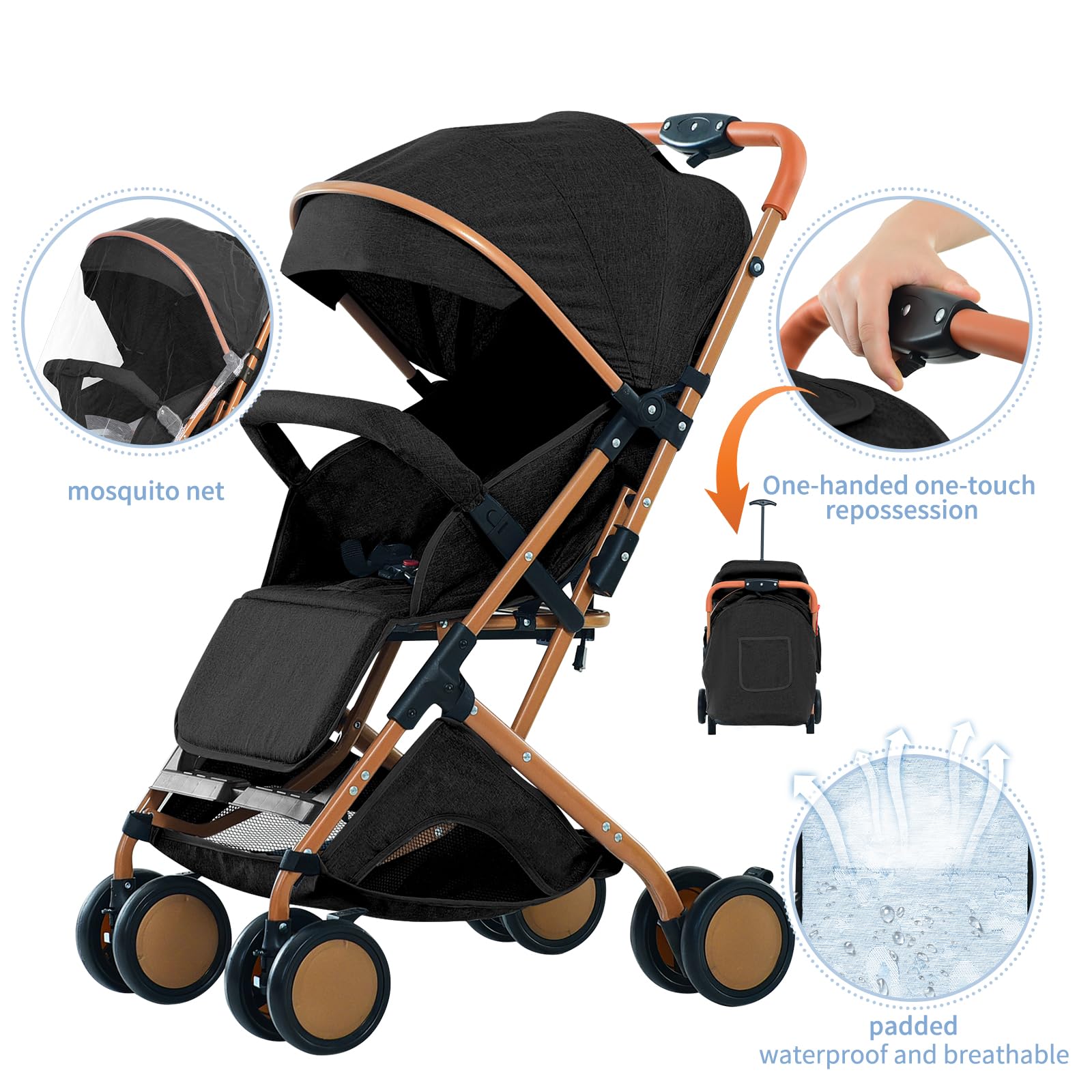 Oxford Baby Kinderwagen,Reisebuggy,Kinderwagen,0–4 Jahre,bis 22 kg,kompakt zusammenklappbar, Geräumiger Sitz,3 Liegepositionen,10 kg großen Aufbewahrungskorb,schnell zusammenklappbar (B-Schwarz)