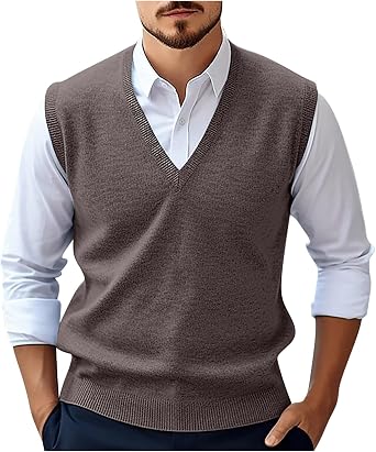 Sweater Vests for Men Fall Sleeveless V Neck Knit Pullover Lightweight Loose Business Formal Waistcoat Sweaters