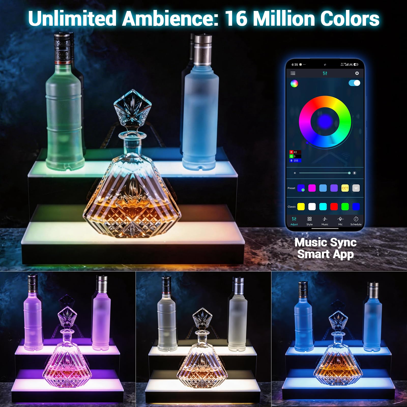 RGBIC LED Liquor Bottle Shelf - Bright Bottom Glow -6