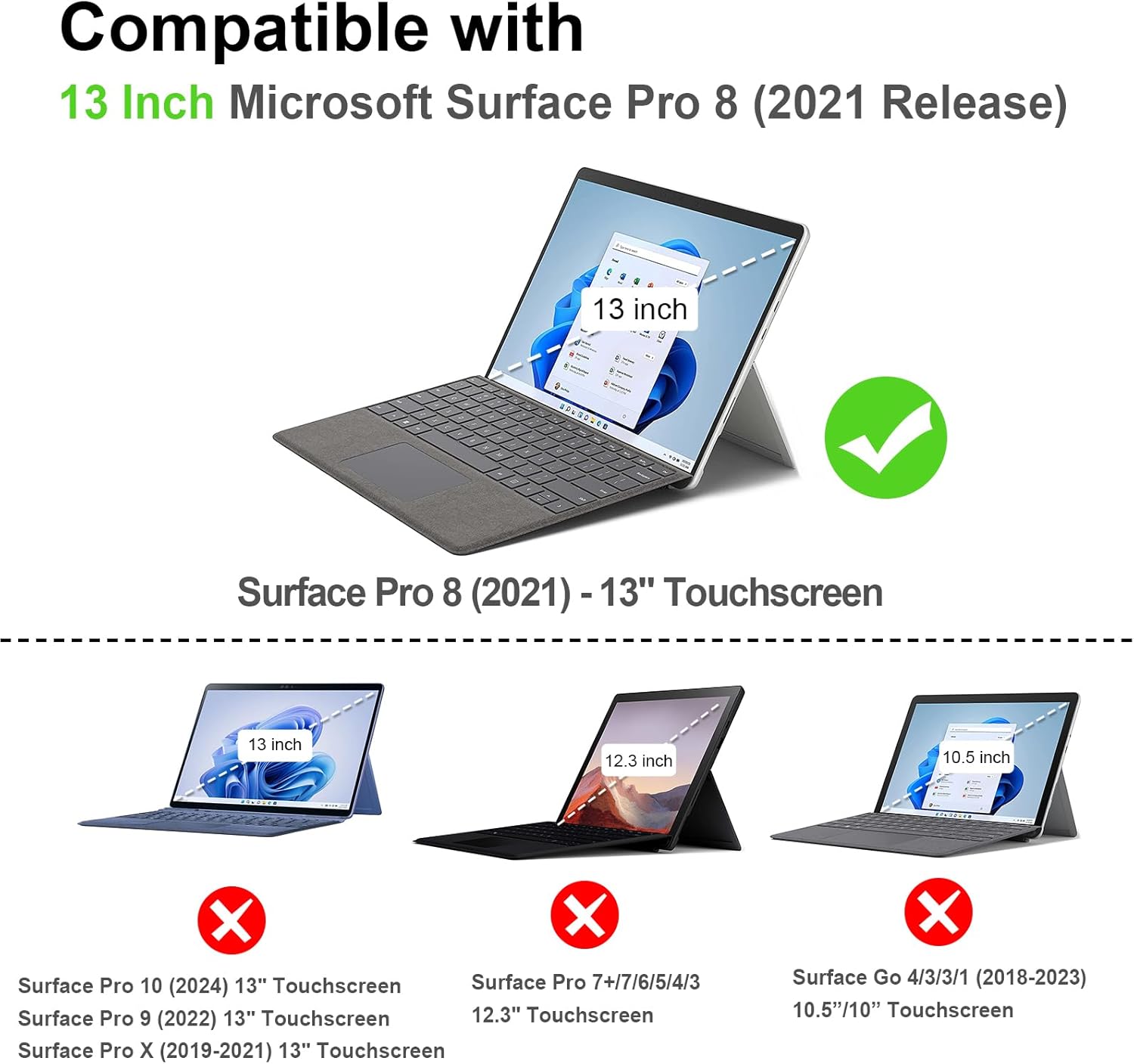 Fintie Hard Case for 13 Inch Microsoft Surface Pro 8 (2021 Release) - Shockproof Folio Protective Rugged Cover with Pen Holder, Compatible with Type Cover Keyboard + Original Kickstand, Black