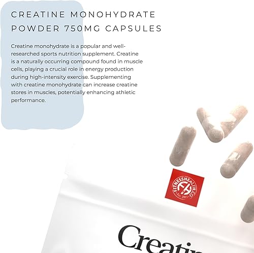 Miniatura 4 de Fitness Health Cápsula de monohidrato de creatina 750 mg - Suplemento de alta resistencia para hombres y mujeres - Suplemento energético vegano sin