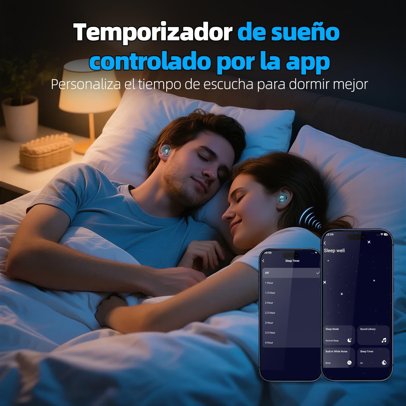 Auriculares para Dormir Auriculares Inalámbricos Bluetooth 5.4 Lado, 6 EQ | Mini Auriculares con LED, Doble Modo Sueño 40H, Diseño Cómodo Sleep Earbuds para Descanso, Viajes y Uso Nocturno