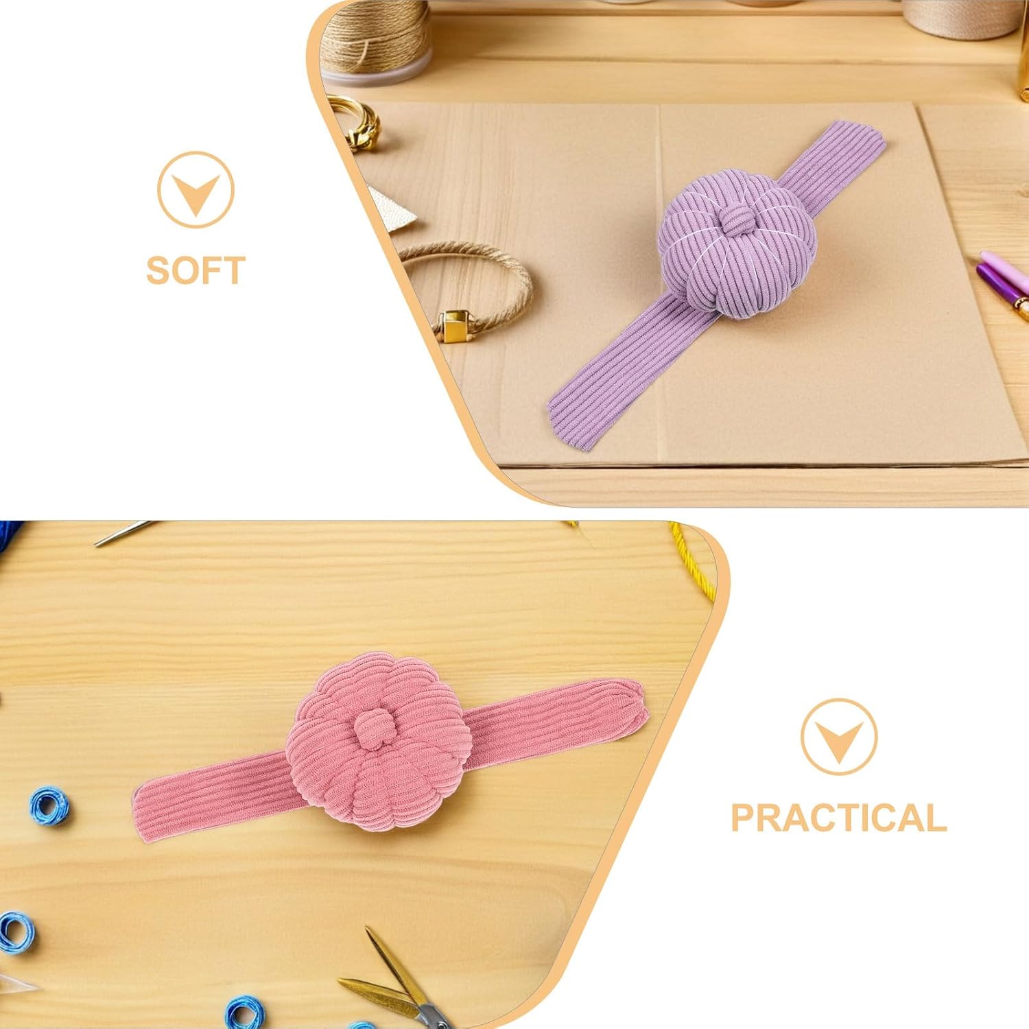 YOSADIER 2pcs Corduroy Wrist Pin Cushion Set, Cute Hand Sewing Needle Holder, Slap Bracelet Style Pincushions for DIY Crafts and Quilting