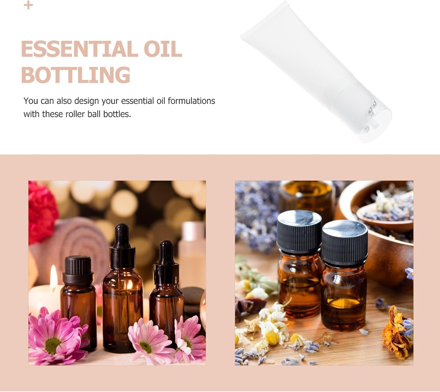 Cabilock 100ml Refillable Roller Bottle with Stainless Steel Rolling Ball Design for Massage and Cosmetic Use, White Pe and Pp Material Compact Container for Body Lotion and Skincare