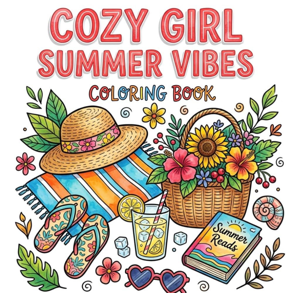 Cozy Girl Summer Vibes Coloring Book: Bold and Easy Images for Adults and Teens Cute Summer Objects, Beach Relaxation and Stress Relief