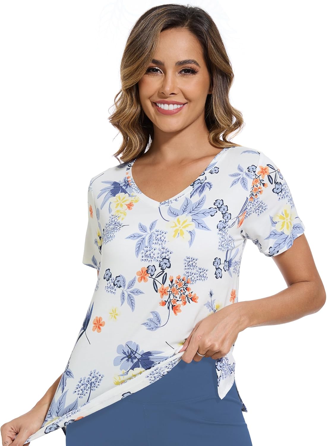 WiWi Viscose from Bamboo Pajama Tops for Women Super Soft Short Sleeve Tee V Neck Sleep Cooling T-Shirt Pjs Sleepwear S-XXL - Image 3