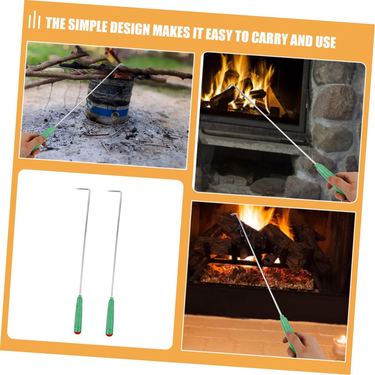 2pcs Stainless Steel Fire Poker with Handle for Camping