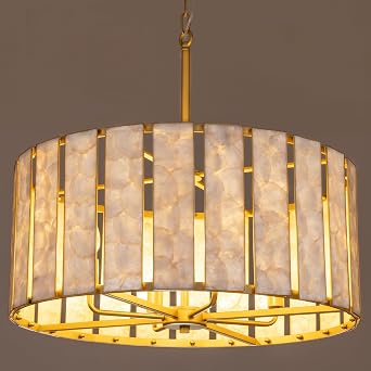 Wellmet 24" Coastal Chandelier with Capiz Shell, Gold Drum Lighting Fixture