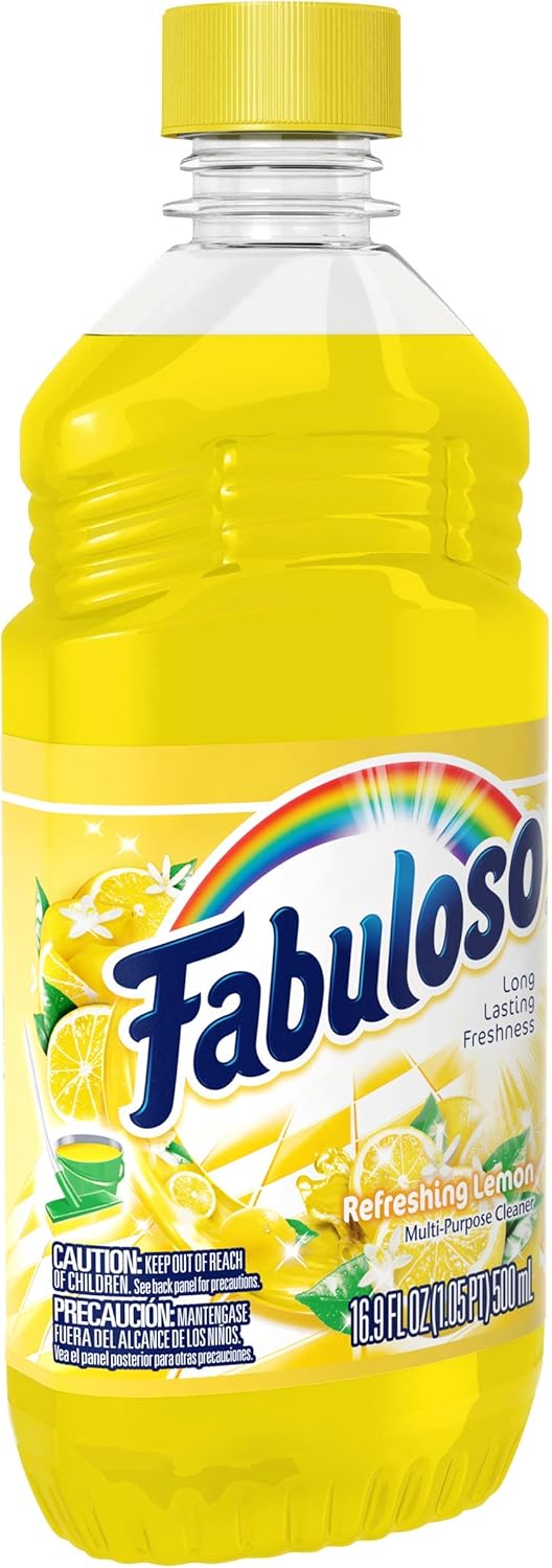 Fabuloso All Purpose Cleaner, Lemon, Bathroom Cleaner, Toilet Cleaner, Floor Cleaner, Shower and Glass Cleaner, Mop Cleanser, Kitchen Pots and Pans Degreaser, 16.9oz (Pack of 24) (MX06285A)