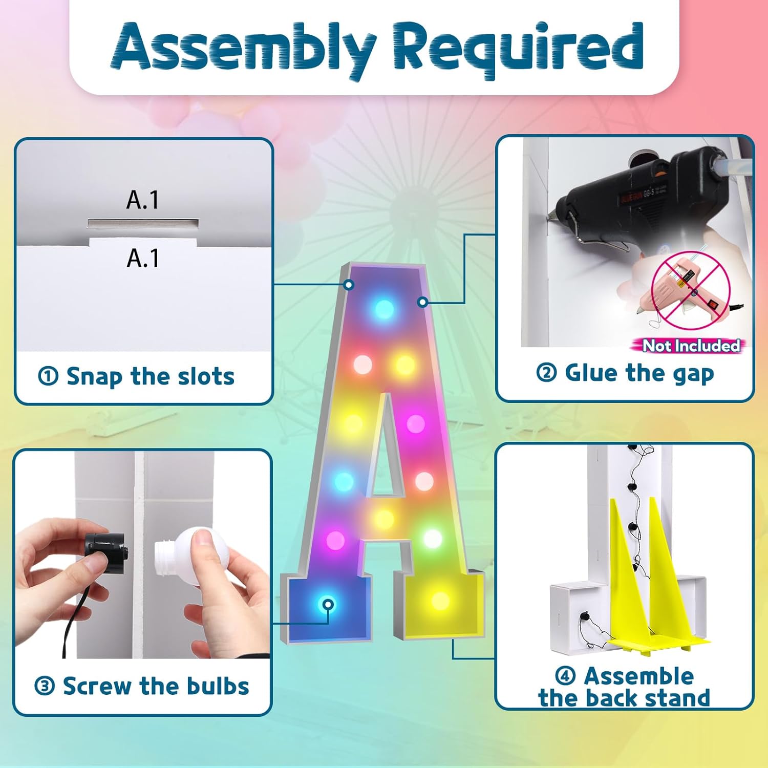 imprsv 4FT Colorful Marquee Letters A, 18 Colors Large Light up Letters Alphabet Sign with Remote, Large Marry Me Sign, Birthday Party Decorations Anniversary Wedding Decoration - Image 4