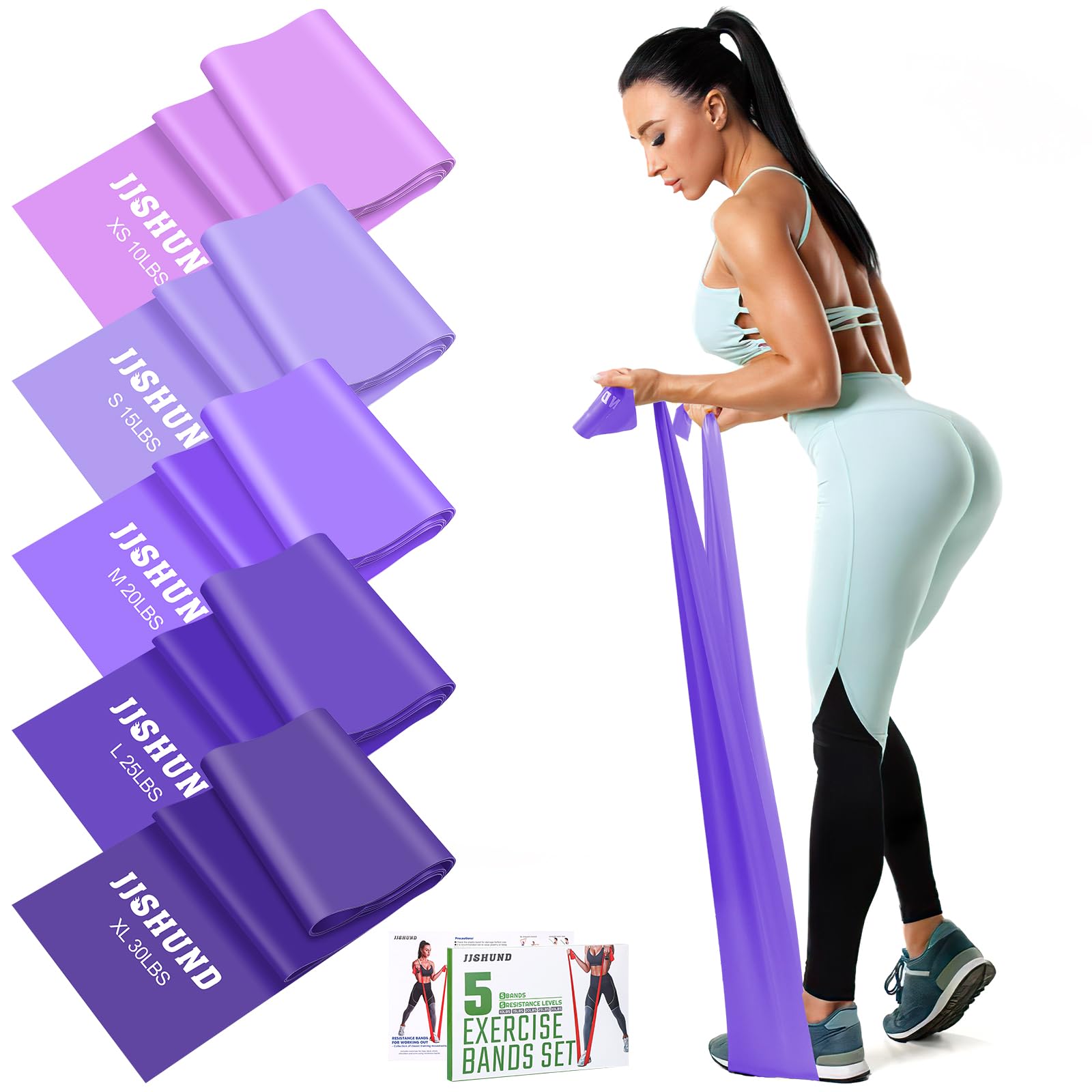 Resistance Bands Set, Exercise Bands with 5 Resistance Levels, Long Stretch Bands for Men & Women, Workout Resistance Bands for Yoga Gym Pilates Fitness Strength Training Muscle Building