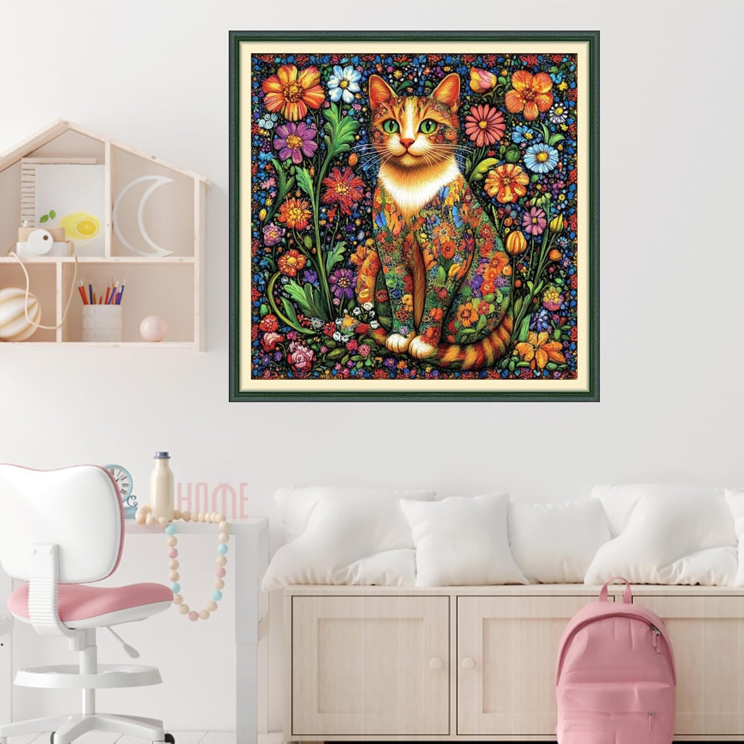 Funxvoot Stamped Cross Stitch Kits Beginners Full Range of Embroidery Kits for Adults 11CT Embroidery Patterns Needlepoint Kits Printed Cross Stitch Kits-Colorful Cat Flowers 18x18 inch