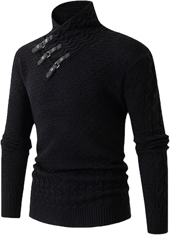 Mens Turtleneck Cable Knit Sweater Men Long Sleeve Slim Fit Pullover Sweater Casual Regular Fit Knitted Tops