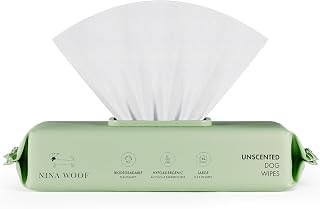 Nina Woof Dog Wipes – Fragrance-Free, Alcohol-Free, Hypoallergenic Pet Grooming Wipes with Aloe Vera, Biodegradable, for Dogs & Cats: Paws, Face, Ears & Butt – (70 Count)