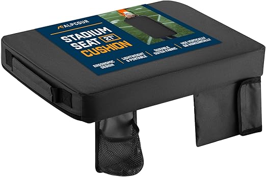 Alpcour Portable Extra Thick Stadium Seat Cushion – Bleacher Cushion with Side Pocket, Cup Holder, Waterproof, Anti-Slip, and Straps – Perfect for Football Seats and Bench Seats for Bleachers