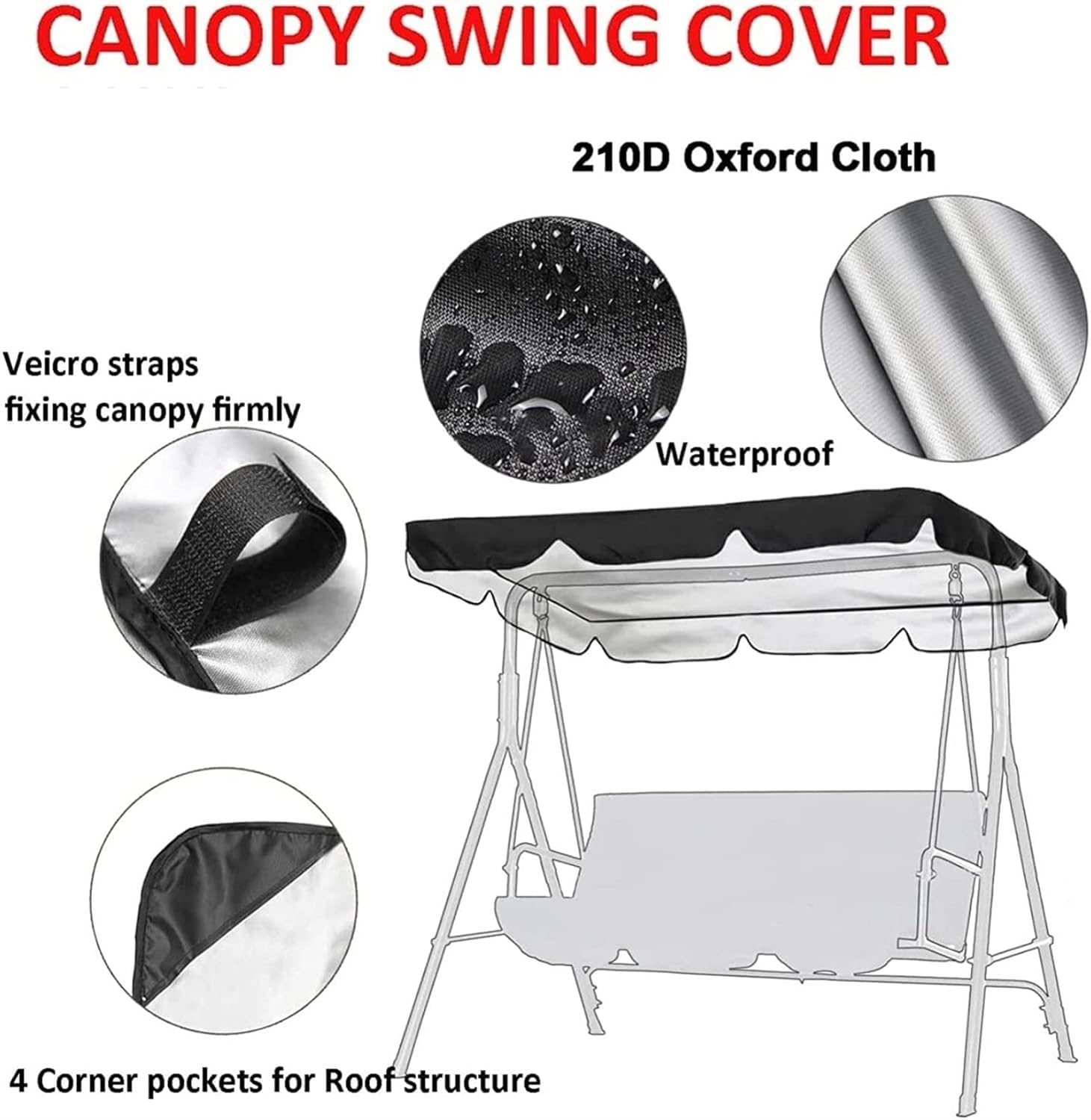 Swing Canopy Cover Replacement Cover and Swing Chair Cover Set for Patio Yard Park Porch, 210D Oxford Fabric