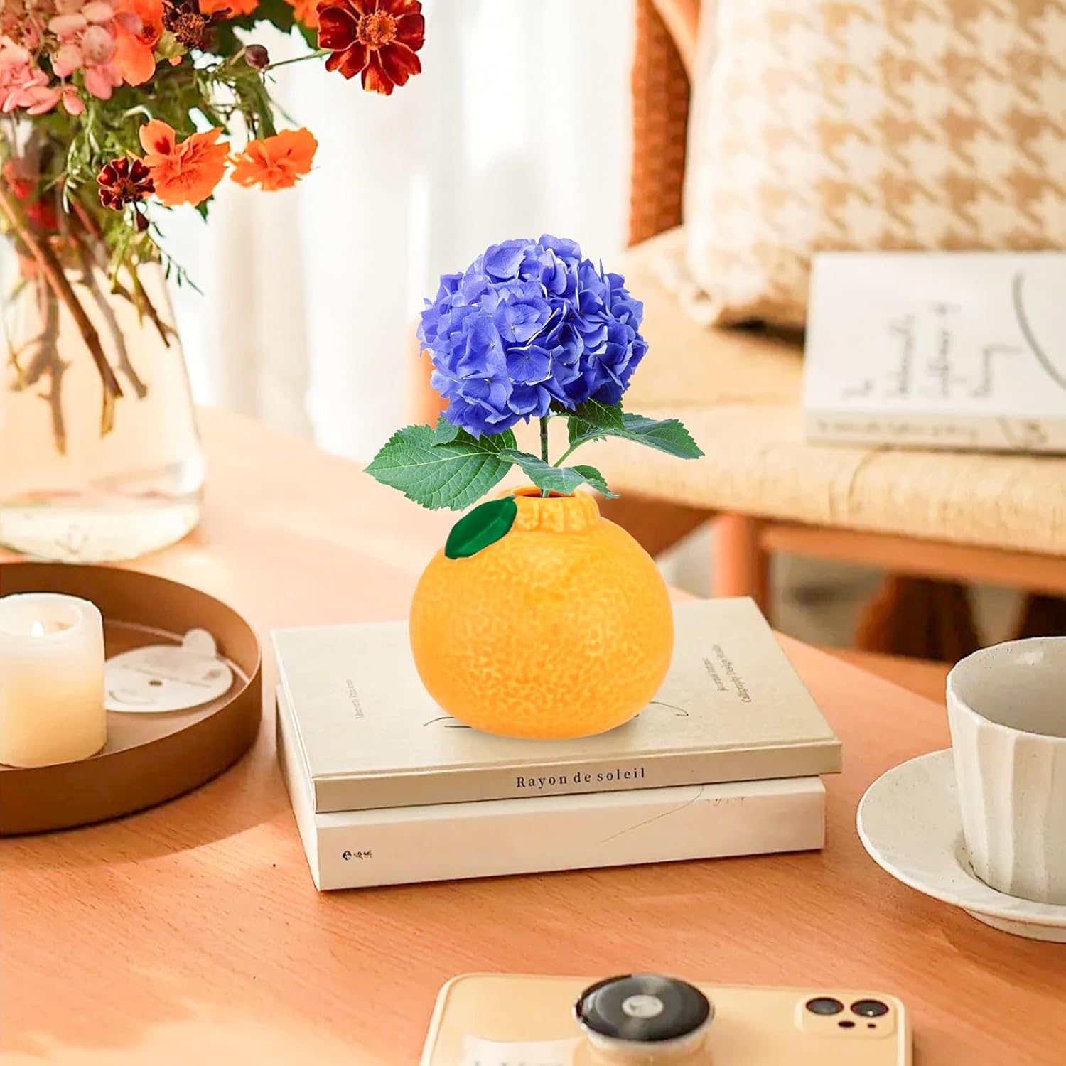 Ceramic Vase Decor,Unique Orange Shaped Shape -Floral Arrangement Decorative Art Vase, for Table Decorations, Wedding, Party,Receptions, Home Decor (2)