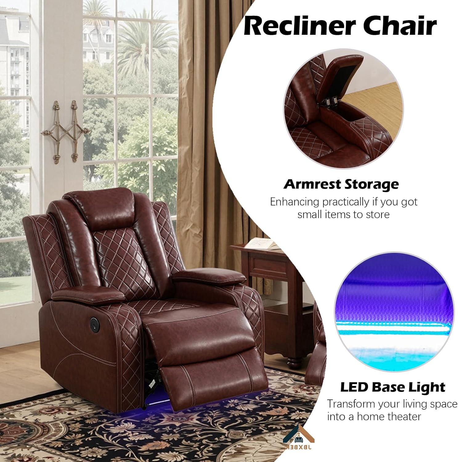 Power Recliner Sofa Set with LED Lights, Power Reclining Sofa Set with Cup Holder, Storage Console, Faux Leather Couch for Home Theater Seating(Sofa, Loveseat and Chair,Wine)