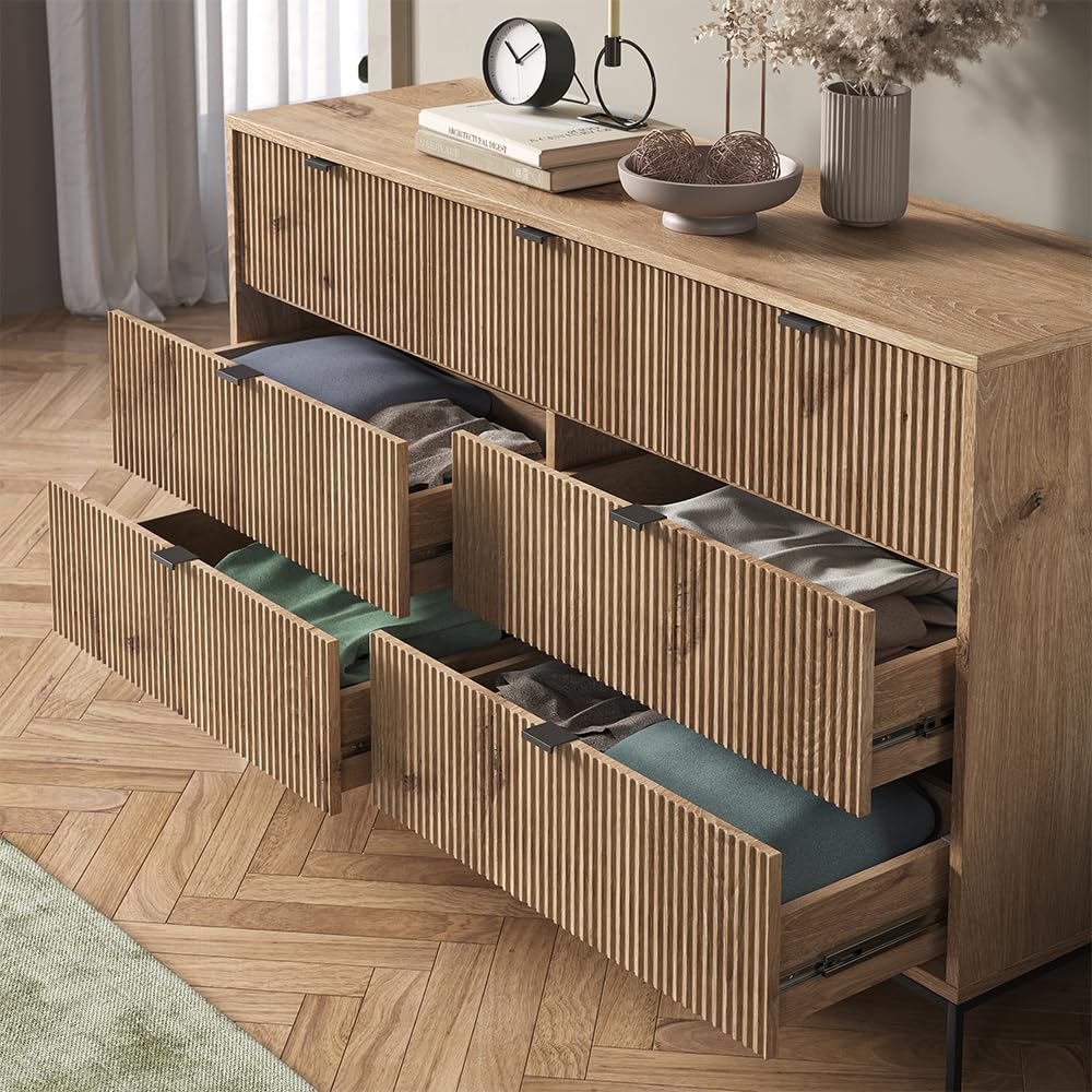 Vicco Aparador Eliza, Roble Vikingo, 42 x 81 cm | con 7 cajones, para guardar ropa y artículos del hogar